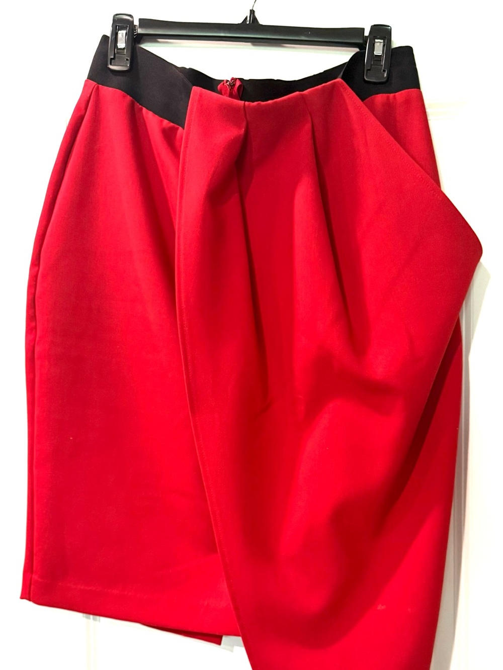 New York & Company Red Pencil Skirt with Black Waistband Accent